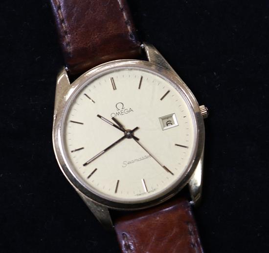 A gentlemans Omega steel and gold plated manual wind wrist watch.